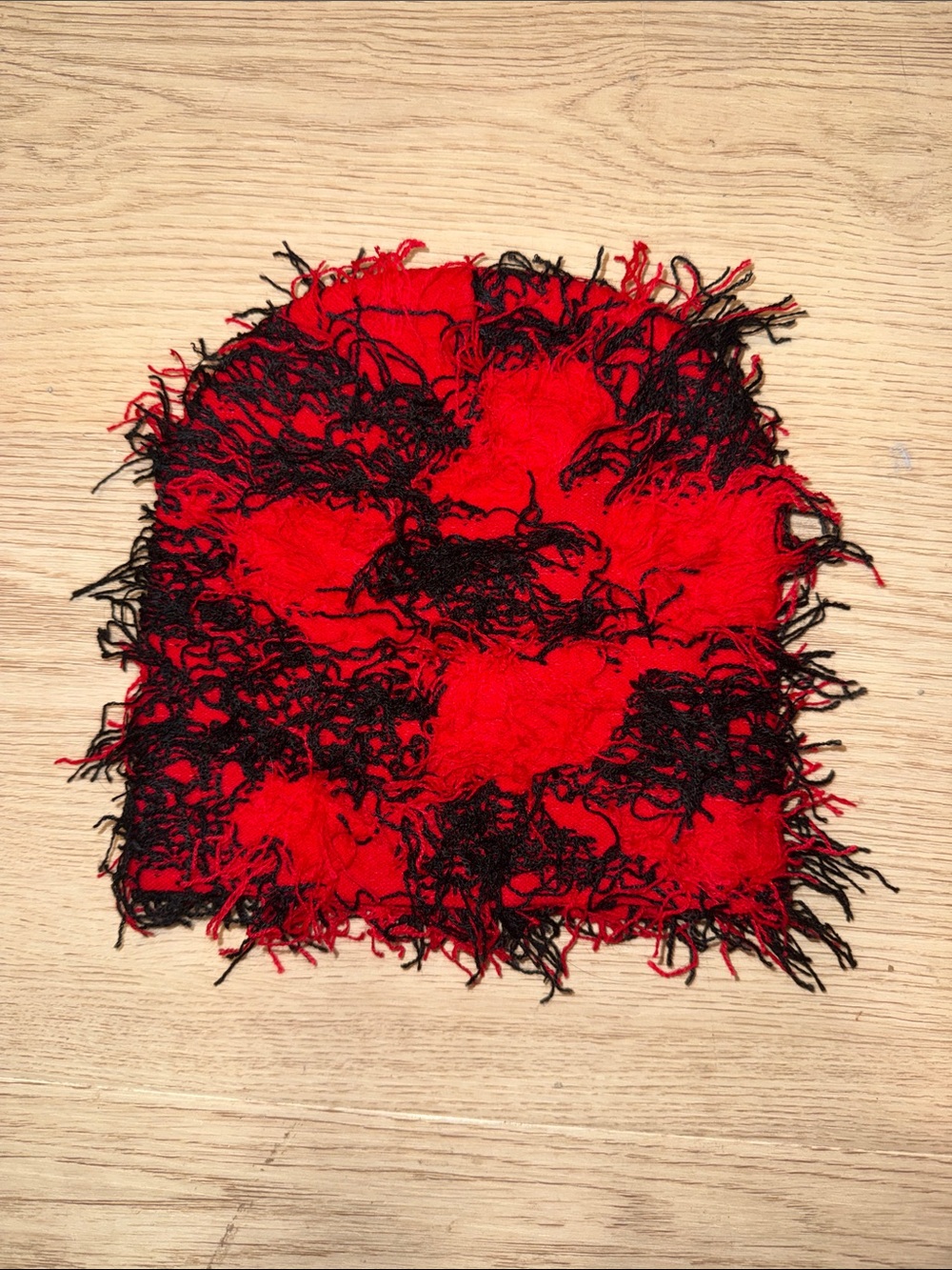 Red and Black Fuzzy Knit Beanie